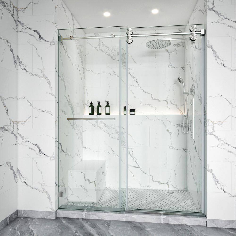 44-48 in. W x 76 in. H Single Sliding Frameless Shower Door Brushed Nickel 3/8 in. Clear SGCC Glass with 1-Towel Bar price history on PriceWatchPro