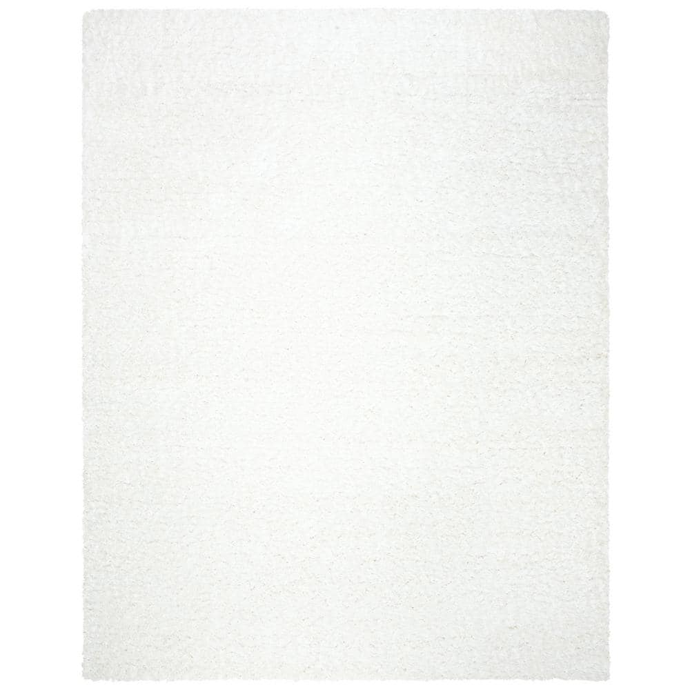 Ivory Solid Shag 8' x 10' Wool and Synthetic Area Rug