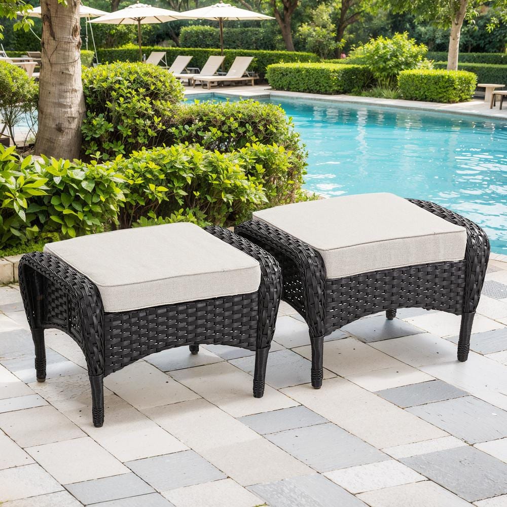 Gymojoy Carlos Black Wicker Outdoor Ottoman Patio Rattan Gymojoy Carlos Black Wicker Outdoor Ottoman Patio Rattan
