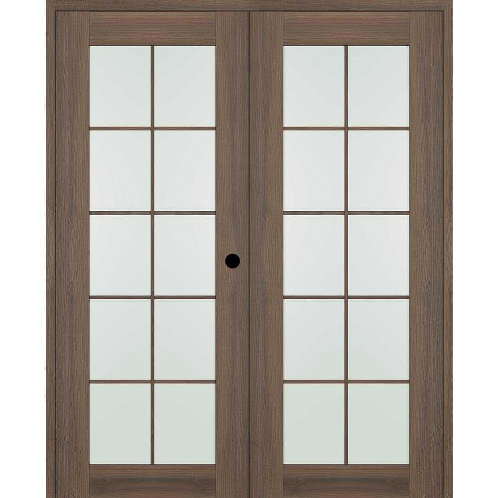 Vona 56 in. x 96 in. 10-Lite Left Hand Active Frosted Glass Pecan Nutwood Wood Composite Double Prehung French Door price history on PriceWatchPro