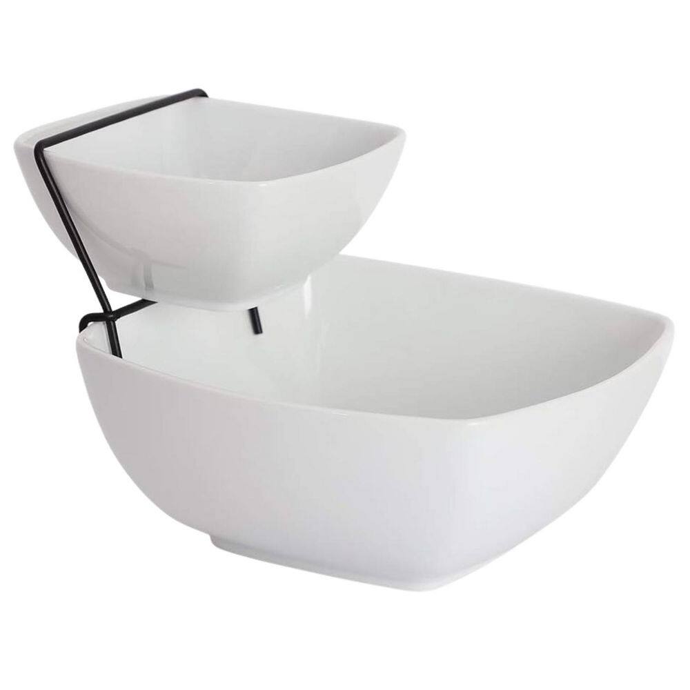 5.63 in. White Porcelain Square Chip & Dip Servers (Set of 2) Tier Chip and Dip Bowls with Stand for Parties price history on PriceWatchPro