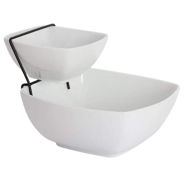5.63 in. White Porcelain Square Chip & Dip Servers (Set of 2) Tier Chip and Dip Bowls with Stand for Parties