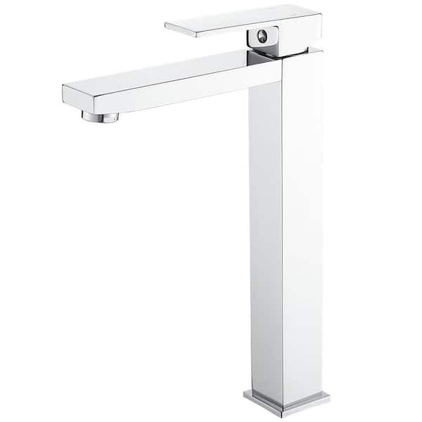 Single Hole Single Handle Bathroom Vessel Sink Faucet With Supply Hose in Polished Chrome