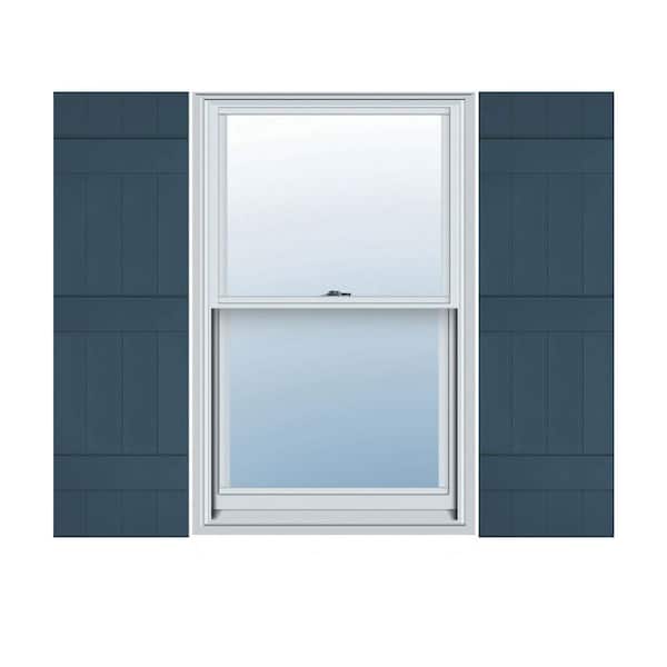 Ekena Millwork 14 in. x 73 in. Lifetime Vinyl Custom Four Board Joined Board and Batten Shutters Pair Classic Blue