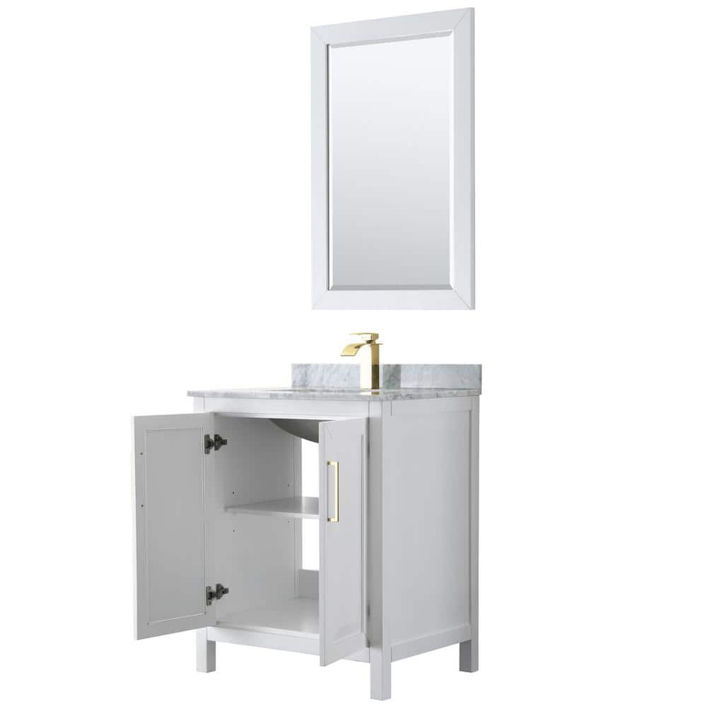 Daria 30" White Marble Top Bathroom Vanity with Gold Trim