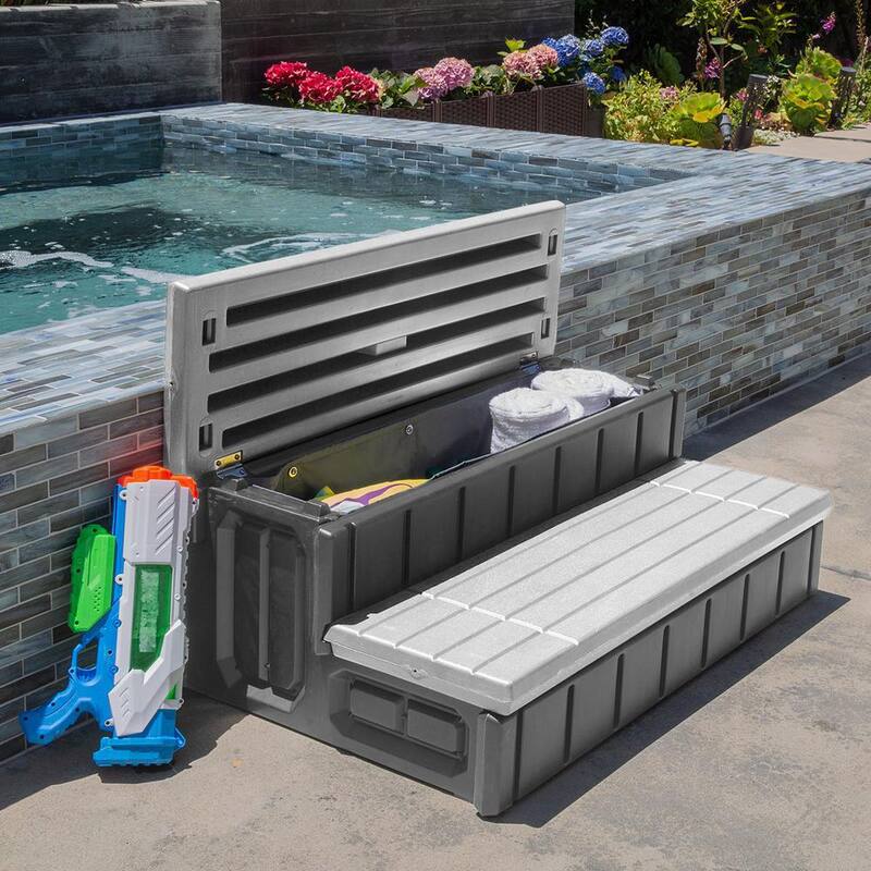 36 in. Grey Universal Resin Spa and Hot Tub Steps with Storage Compartments for Above Ground Pool