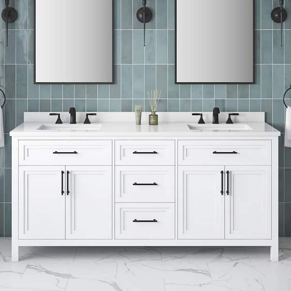 Mayfield 72 in. Double Sink White Bath Vanity with White Engineered Stone Top (Assembled)