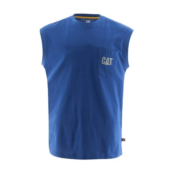Caterpillar Trademark Men's Size XL Bright Blue Cotton Sleeveless Pocket T-Shirt