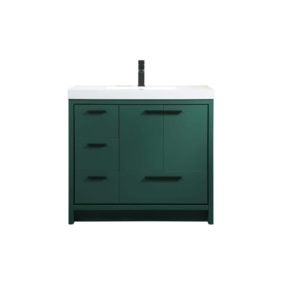 Timeless Home 36 in. W Single Bath Vanity in Green with Resin Vanity Top in