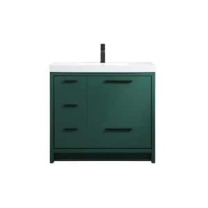 Timeless Home 36 in. W Single Bath Vanity in Green with Resin Vanity Top in White with White Basin