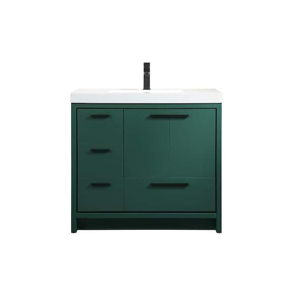 Unbranded Timeless Home 36 in. W Single Bath Vanity in Green with Resin Vanity Top in White with White Basin