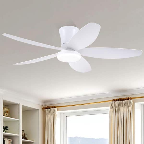 White Flush Mount Ceiling Fan With Lightnull
