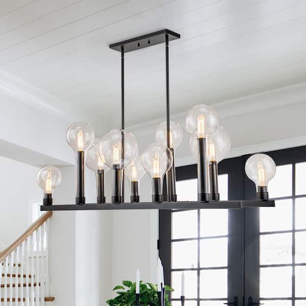 10-Light Modern Linear Kitchen Island Rectangle Pendant Chandelier with Matte Black Finish (No Bulbs Included)