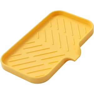 9.6 in. Silicone Bathroom Soap Dishes with Drain and Kitchen Sink Organizer Sponge Holder, Dish Soap Tray in Yellow