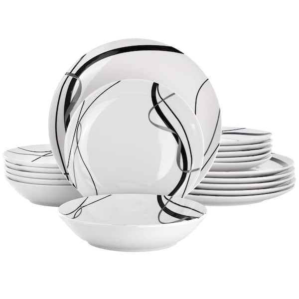 Sarah 18-Piece Porcelain Ribbon Lined Dinnerware Set, Service for 6 in White and Black
