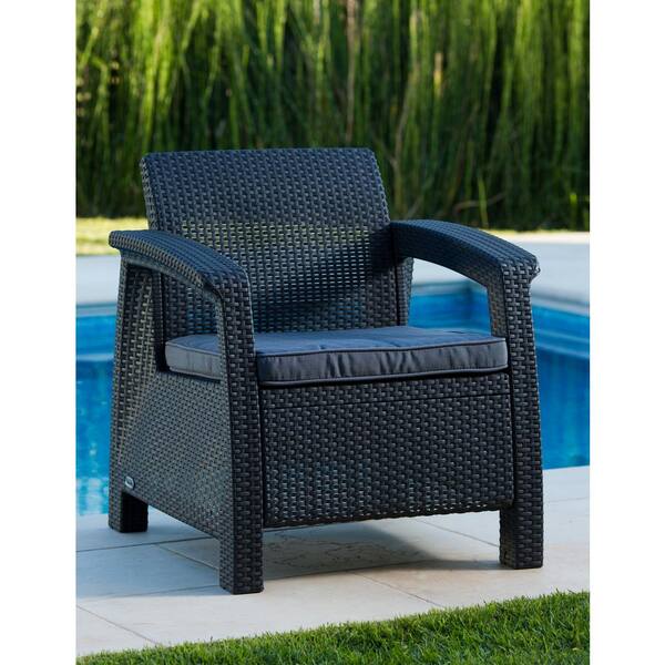 Keter Corfu Charcoal All Weather Resin Patio Armchair With Cushion 205068 The Home Depot - All Weather Patio Furniture No Cushions