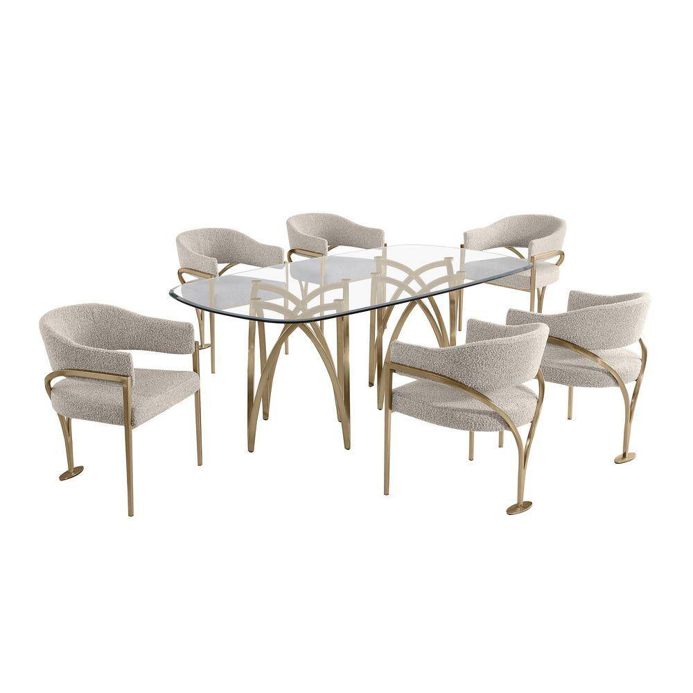 Best Quality Furniture Amelia 7-Piece Clear Tempered Glass Top Gold ...
