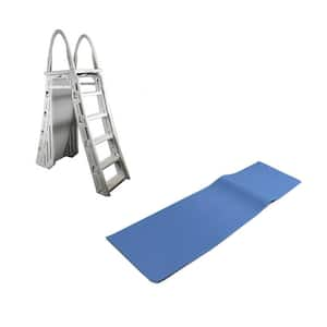 Heavy-Duty A-Frame Ladder Above Ground Pool and Protective Ladder Mat