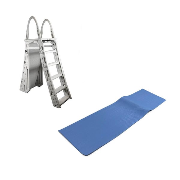 Confer Heavy-Duty A-Frame Ladder Above Ground Pool and Protective Ladder Mat