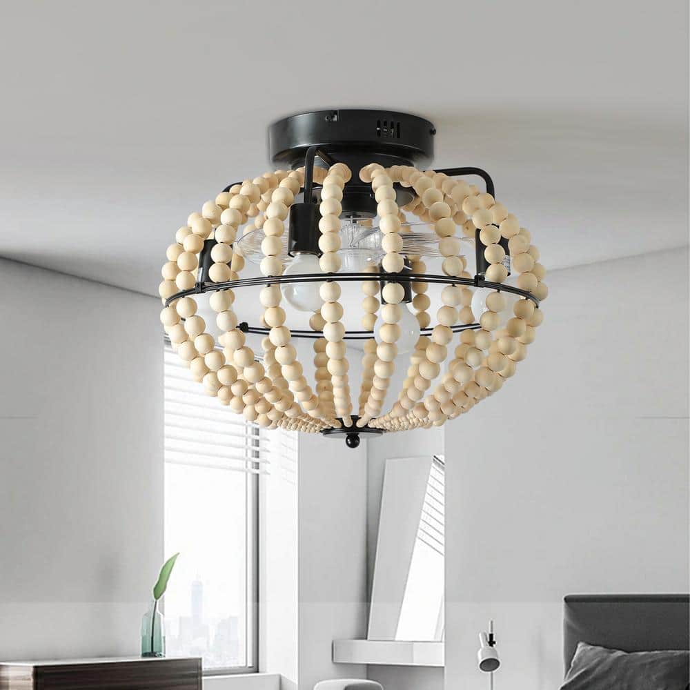 5 in. Indoor Black Boho Design Wood Color Beaded Chandelier Ceiling Fan with Reversible Motor and 6-Speed Remote Control price history on PriceWatchPro