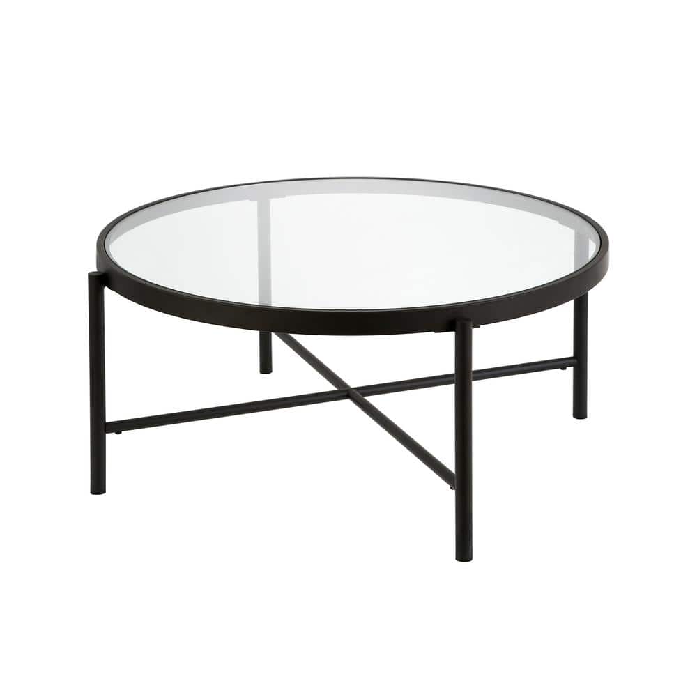 Duxbury 36" Blackened Bronze Round Glass Coffee Table