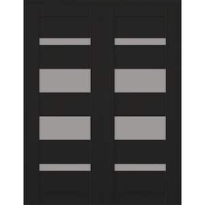 Mirella 48 in. x 96 in. Both Active 5-Lite Frosted Glass Black Matte Composite Double Prehung Interior Door