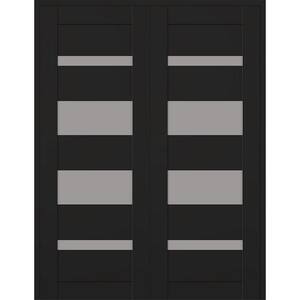 Mirella 72 in. x 80 in. Both Active 4-Lite Frosted Glass Black Matte Composite Double Prehung Interior Door