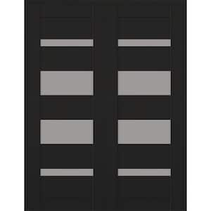 Mirella 72 in. x 80 in. Both Active 4-Lite Frosted Glass Black Matte Composite Double Prehung Interior Door