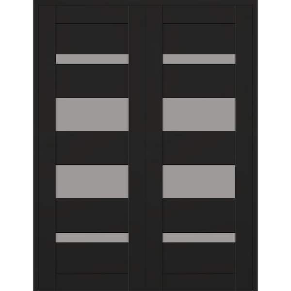 Mirella 48 in. x 80 in. Both Active 4-Lite Frosted Glass Black Matte Composite Double Prehung Interior Door