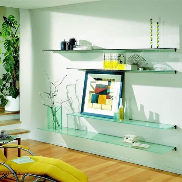 Spancraft Glass Heron Glass Shelf, Brushed Steel, 12 x 24 - 通販