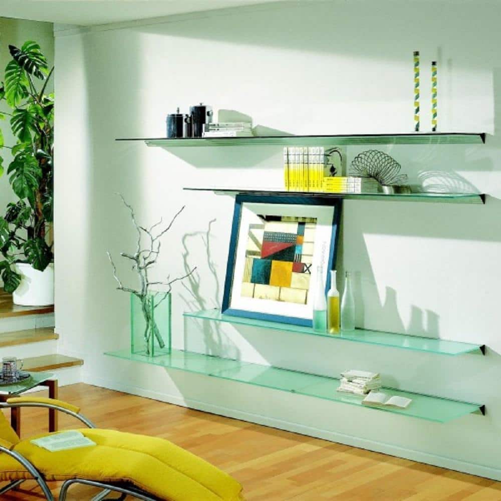 Glacier Opaque Glass Floating Wall Shelf with Silver Bracket