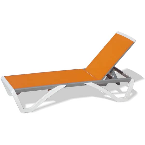 Cisvio White Adjustable Chaise Lounge Aluminum Outdoor Patio Lounge Chair All Weather 5-Position Recliner Chair