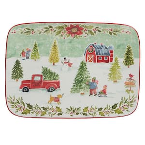 Joy of Christmas 10 in. Assorted Colors Earthenware Rectangular Platter