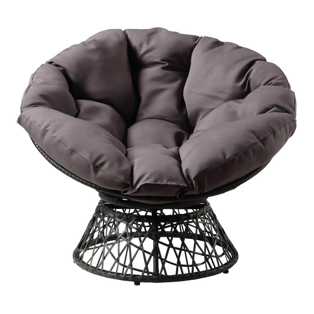 Gray Resin Wicker Swivel Papasan Accent Chair