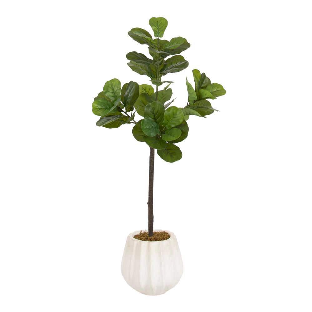 Kate and Laurel 4 ft. Artificial Fiddle Leaf Fig Tree in White