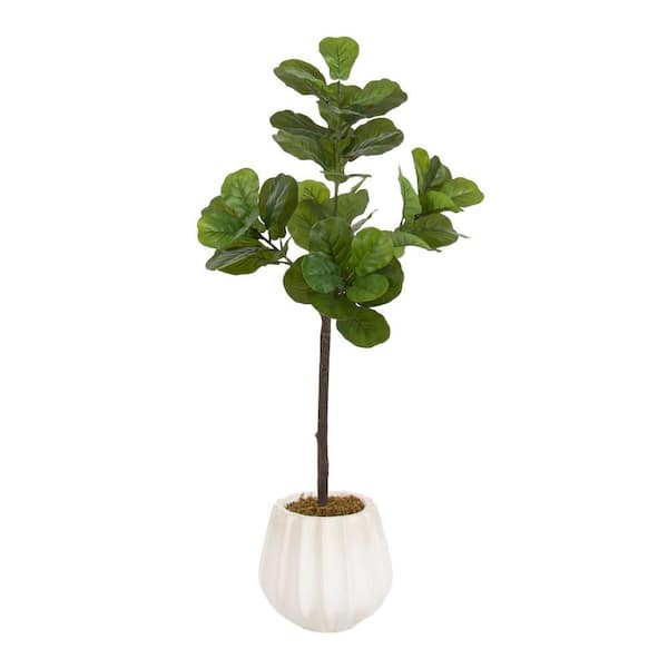4 ft. Artificial Fiddle Leaf Fig Tree in White Ceramic Pot