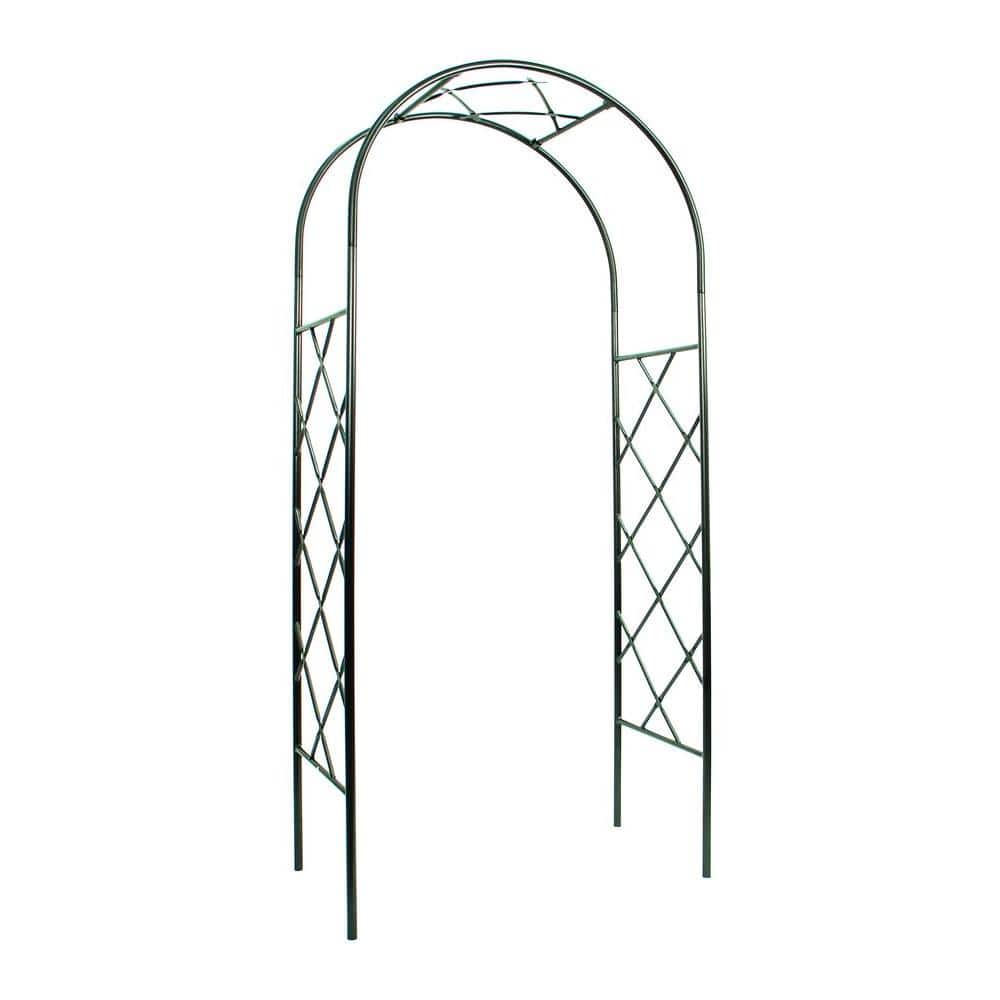ACHLA DESIGNS Elegant Handcrafted Lattice Garden Arbor I, 92 in. Tall Graphite Powder Coated Finish, Black Create an elegant garden entrance with an Achla Designs handcrafted wrought iron arbor. A wide variety of sizes and decorative styles are offered to fit every garden. The Lattice Arbor from our Cottage Collection is exceptionally beautiful with climbing roses or clematis. Display feet are included for use indoors, for weddings or events, or on hard surfaces. All of our arbors stand tall enough to support climbing vines with ample room for passage beneath, and all are designed to ship flat and be easily erected without tools. Part of our Cottage Collection, combine with a Free-standing or Wall-Mount Lattice Trellis and Lattice Garden Bench for a unified garden design theme. Color: Black.