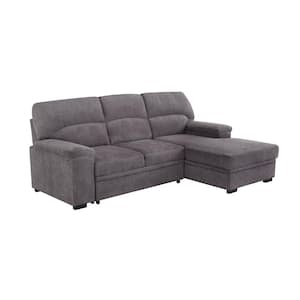 Taiz 1-Piece Ash Gray Channel Tufted Curve-Shaped Left Facing Sectional Fabric Sofa with Wood Legs