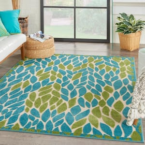 Aloha Blue/Green 5 ft. x 7 ft. Botanical Contemporary Indoor/Outdoor Area Rug