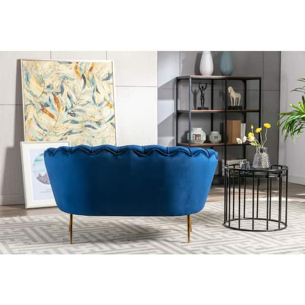 Utopia 4niture Mitz 29.53 in. Blue Velvet Loveseat Sofa with 2-Pillows (2  Seat) HAW588S00023 - The Home Depot