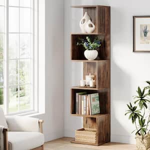 Alan 66.93 in. Tall Brown Engineered Wood 5-Shelf Etagere Bookcase Bookshelf with Storage for Home Office, Living Room