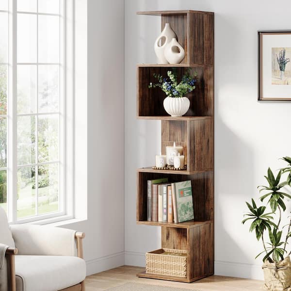 BYBLIGHT Alan 66.93 in. Tall Brown Engineered Wood 5-Shelf Etagere ...