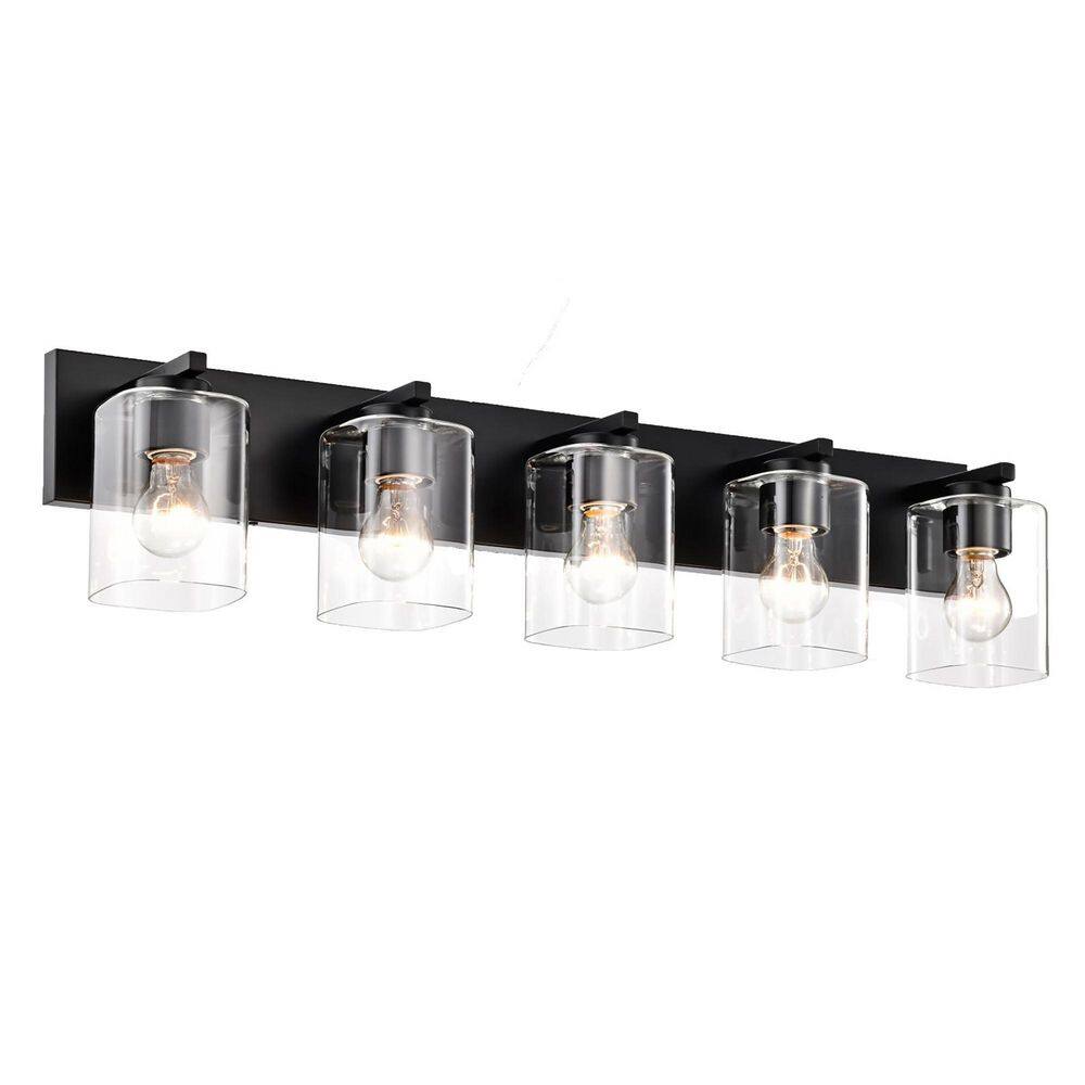 32 in. 5 Light Matte Black Modern Indoor Hardwired Bathroom Vanity Light Fixture with Clear Square Glass Shades price history on PriceWatchPro