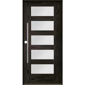 Modern Faux Pivot 36 in. x 80 in. 5 Lite Right-Hand/Inswing Satin Glass Baby Grand Stain Fiberglass Prehung Front Door