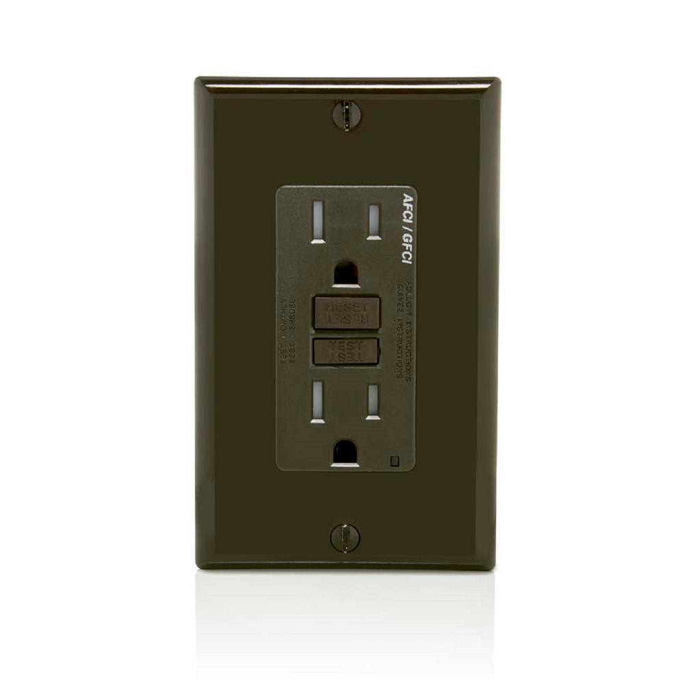 Brown Tamper-Resistant Dual-Function AFCI/GFCI Outlet with LED Indicator