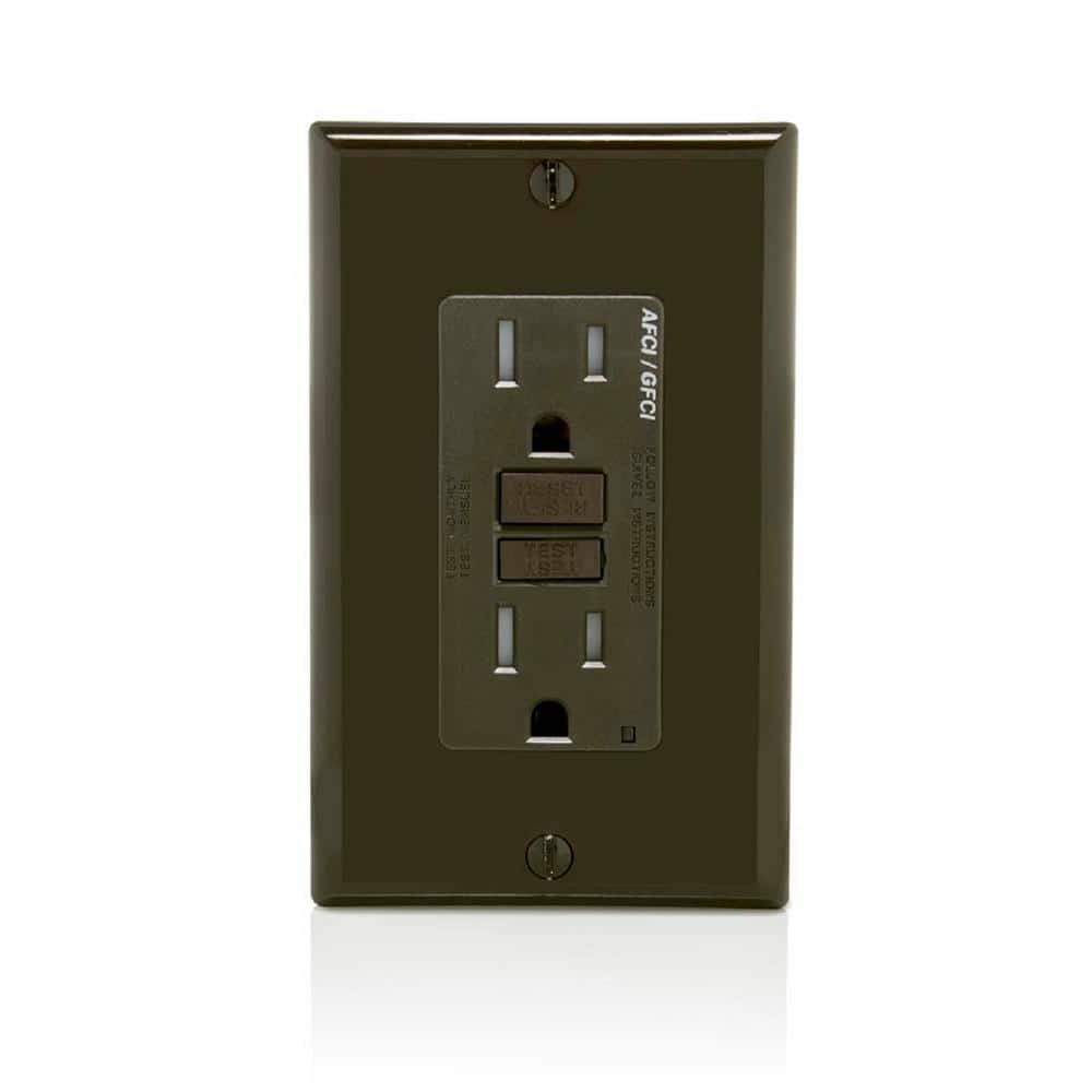 Brown Tamper-Resistant Dual-Function AFCI/GFCI Outlet with LED Indicator