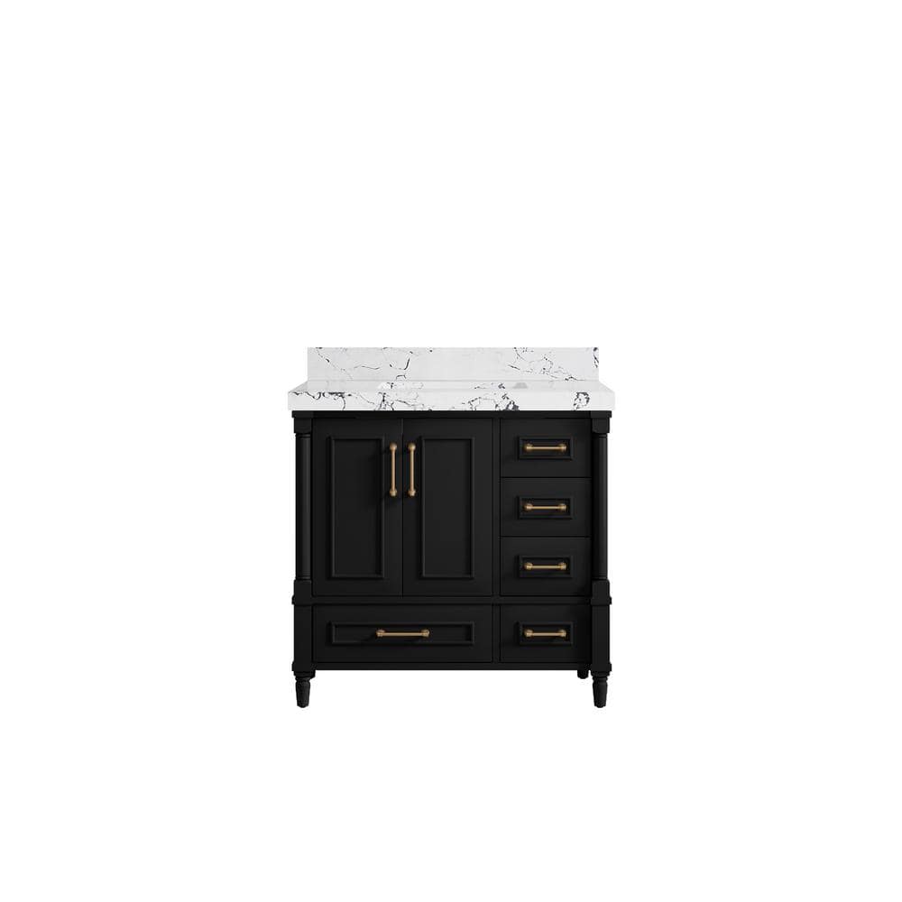Hudson 36 in. W x 22 in. D x 36 in. H Single Sink Bath Vanity Center in Black with 2 in. Viola Night qt. Top price history on PriceWatchPro