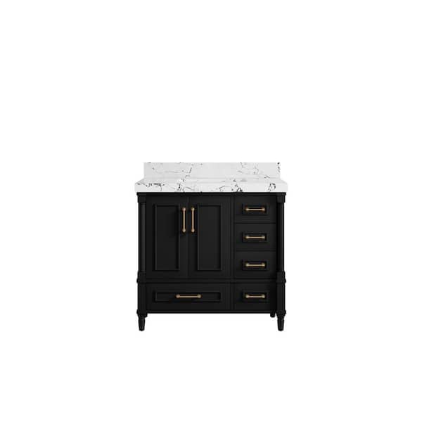 Willow Collections Hudson 36 in. W x 22 in. D x 36 in. H Single Sink Bath Vanity Center in Black with 2 in. Viola Night qt. Top