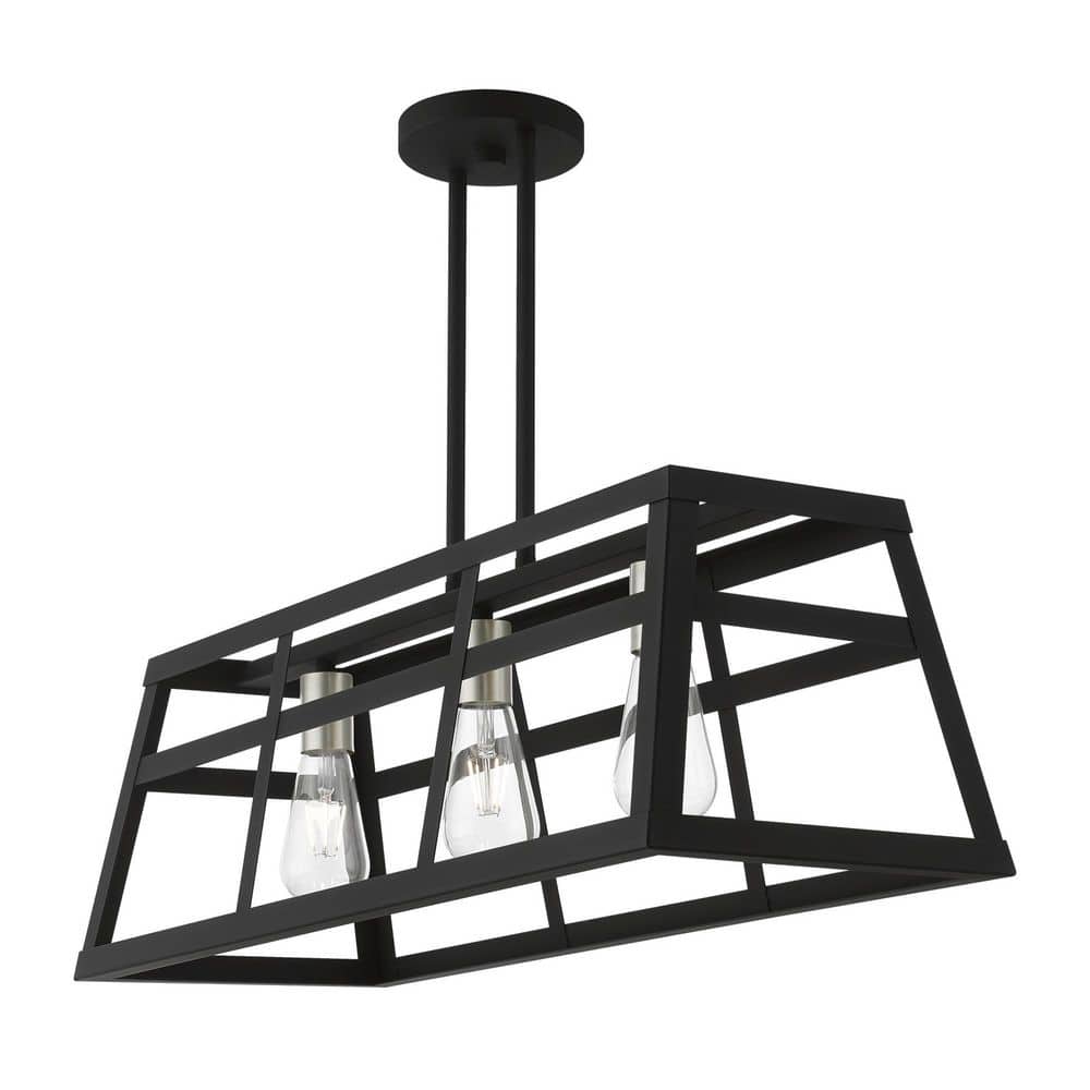 Schofield Black and Brushed Nickel 3-Light Linear Cage Chandelier