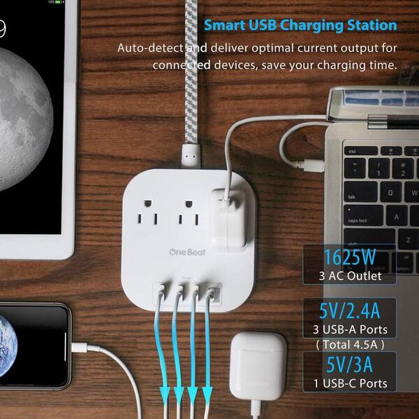 Power Strip With 3 USB Ports (Including USB-C) And Surge Protector - 6Ft Cord, 300 Joules